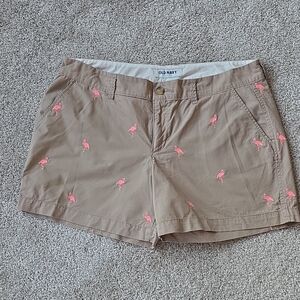 Old Navy Tan Shorts with Pink Flamingo Design